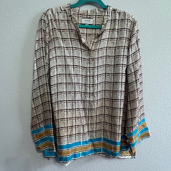 J.Crew Silk Twill Tunic Speckled Plaid Shirt Blouse XL Quiet Luxe Old Money Prep - Picture 2 of 10